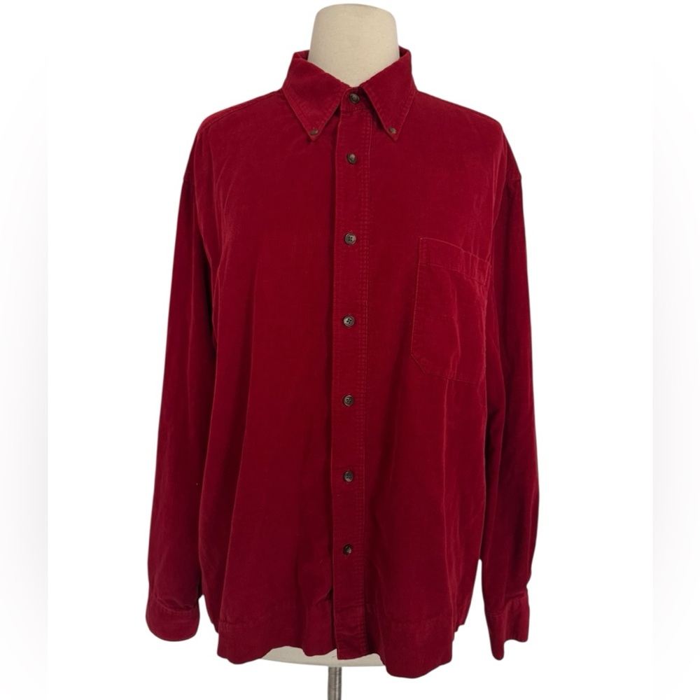 Sonoma Shirt Mens Large Tall Red 100% Cotton Corduroy Button Down Long Sleeve